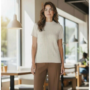 Alfred Dunner Women's Short Sleeve Sweater  Cream Size Medium